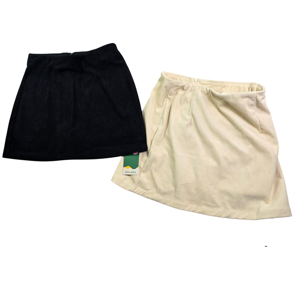 Halara Corduroy Skort Lot of 2 Womens Small Black Cream Ribbed Mini Skirt Shorts - Picture 1 of 9